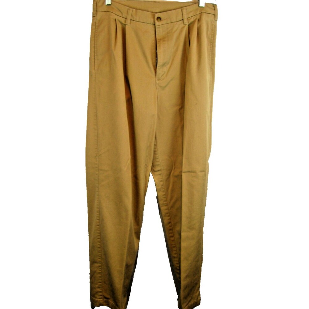 Mens Geoffrey Beene Khaki Cotton/Spandex Pleated Chino Pants sz 32x32